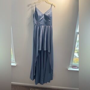Windsor High Low Satin Dress in Blue